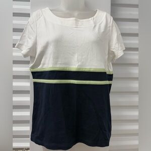 Liz Claiborne Navy and White Color Block Tee